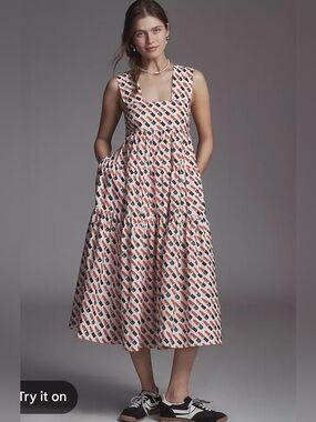 Anthropologie The Helena Square Neck Smocked Tiered Midi Dress NWT!
